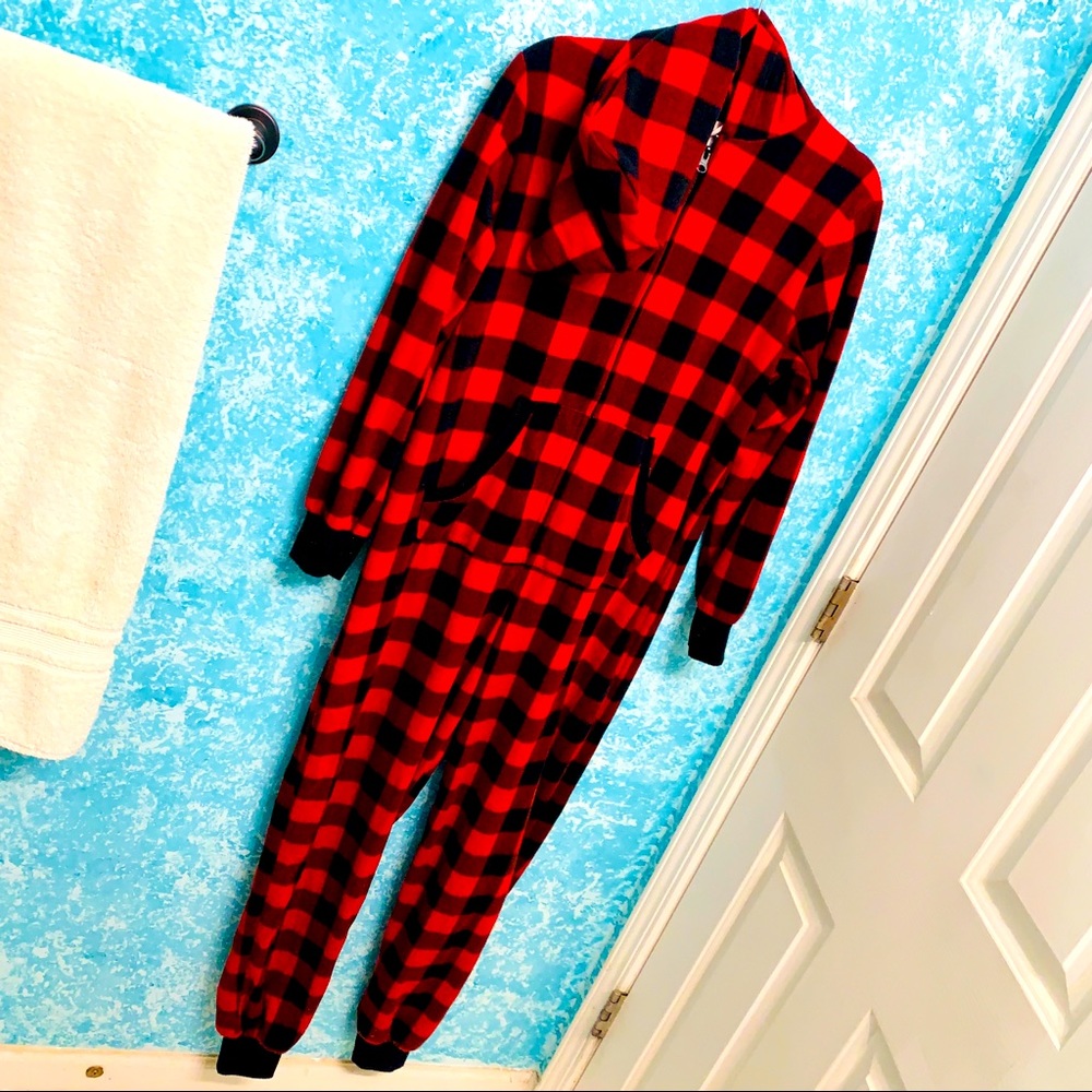 Adult onesie pajamas / Buffalo plaid one piece